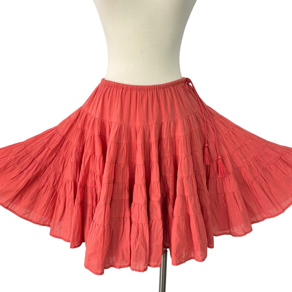 Free People Many Layers Tiered Skirt Cotton in Coral Size S NWT